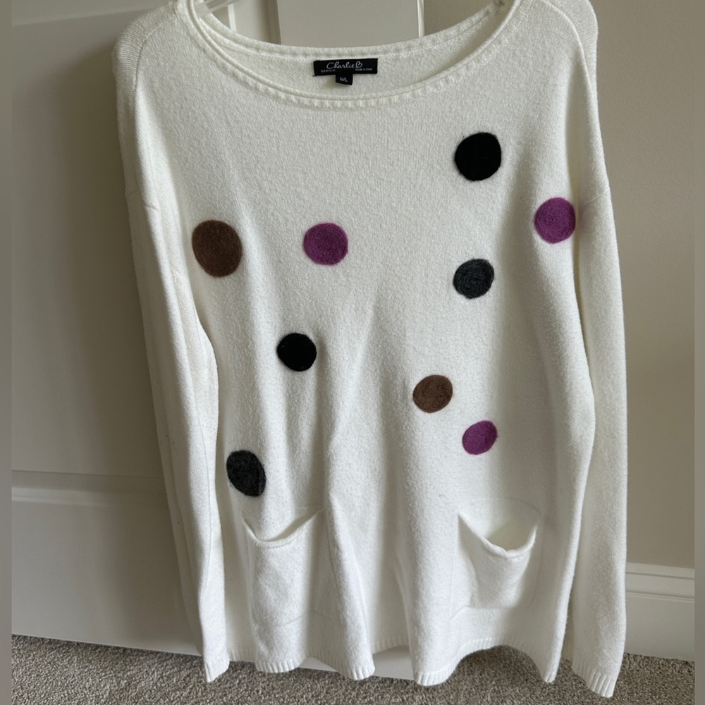 Charlie B cream sweater with polka dots size L